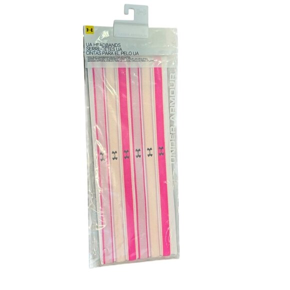Under Armour Womens 6-Pack Elastic Headbands Pink & White Adjustable Non-Slip - Picture 1 of 7